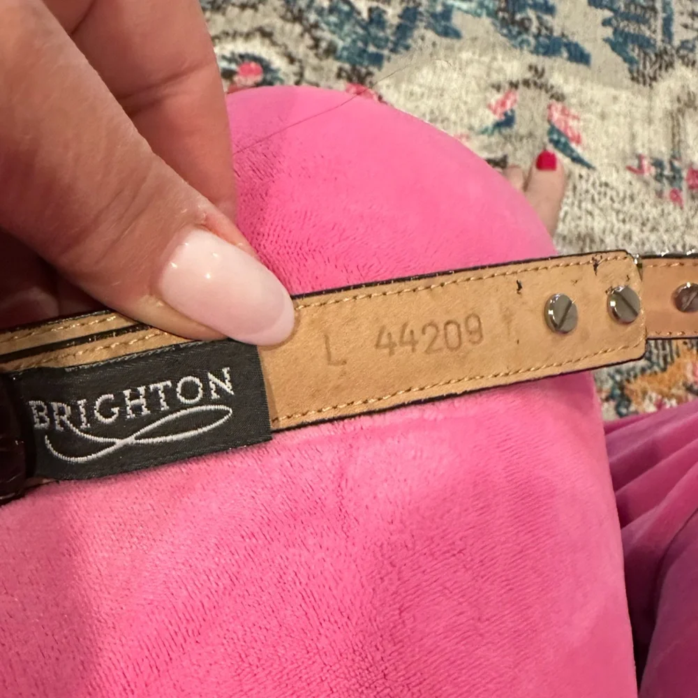 BRIGHTON BROWN LEATHER CROC EMBOSSED Goldtone Silvertone Women's Belt L